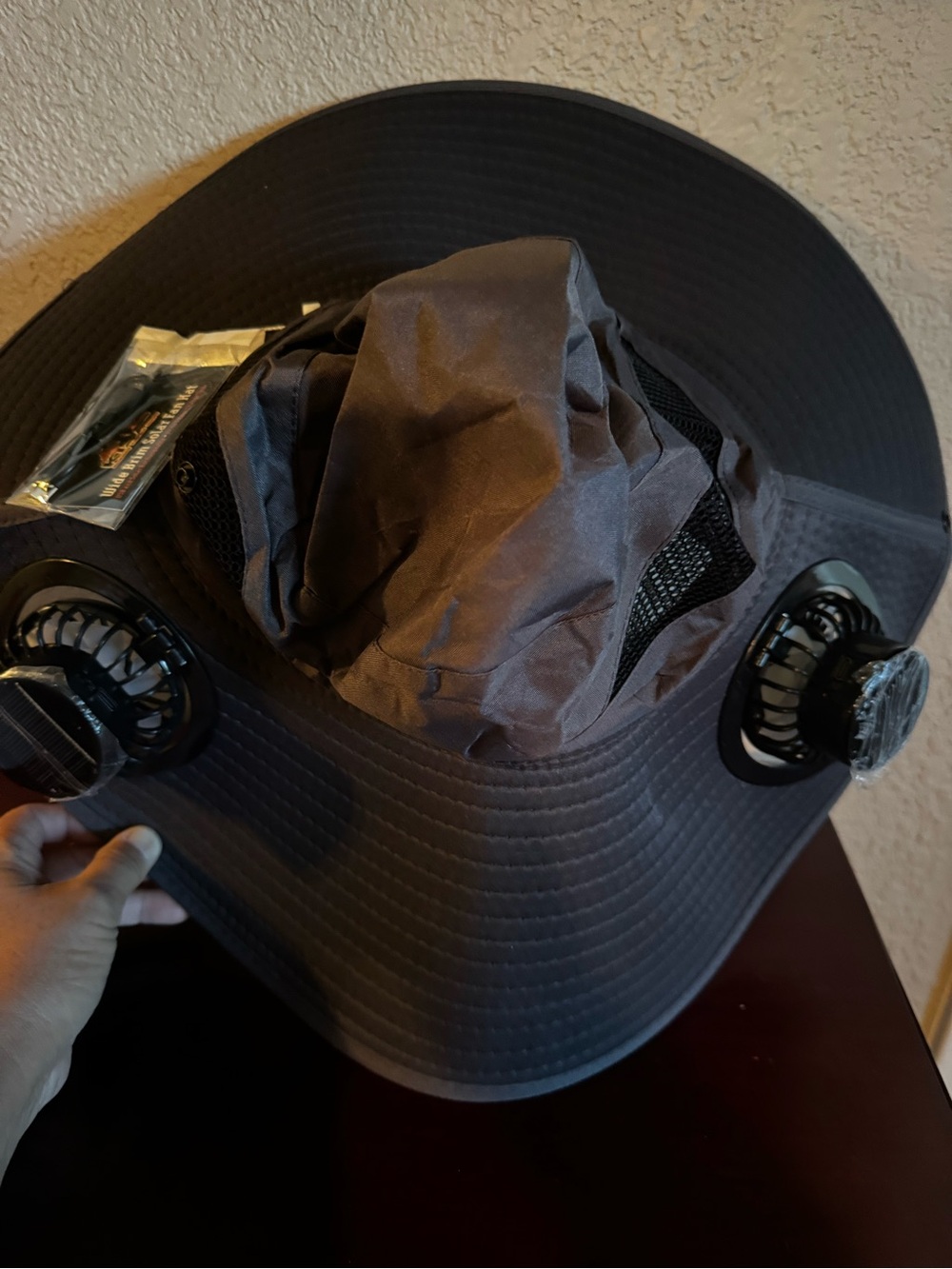 Men's Wide Brim Cooling Sun Hat with Dual Fans - Black